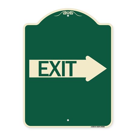 SIGNMISSION Exit With Right Arrow Heavy-Gauge Aluminum Architectural Sign, 24" H, 18" L, G-1824-24606 A-DES-G-1824-24606